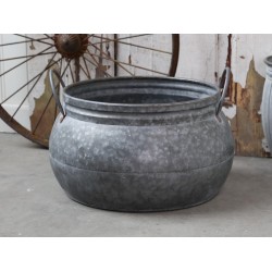 French flower pot w. Handle antique zinc