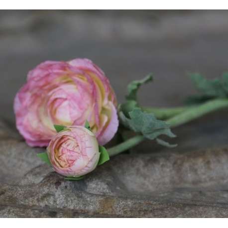 Kwiaty Sztuczne Jaskier Różowo-Kremowy