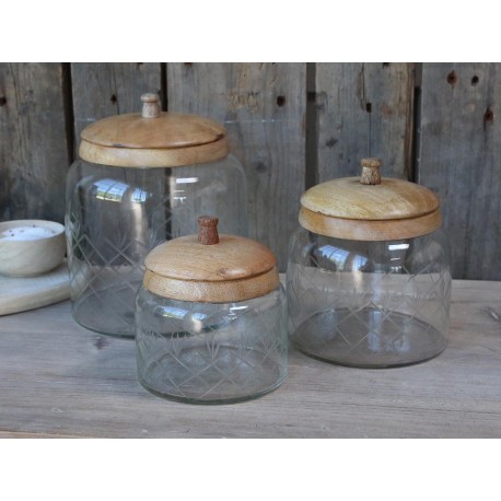 Glass Jar w. lid of mango wood