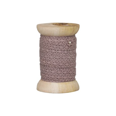 Lace ribbon on wooden spool antique rose