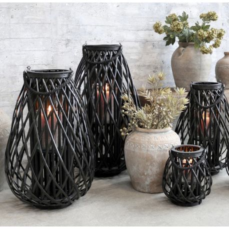 Duży Lampion Pleciony Chic Antique Czarny 60 cm