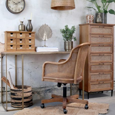 Krzesło Biurowe z Rattanowym Siedziskiem i Oparciem Chic Antique