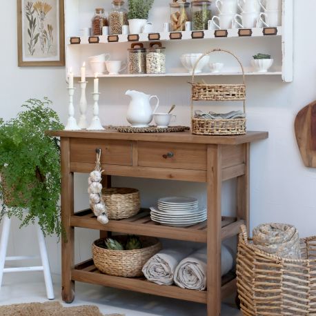 Drewniana Konsola/Pomocnik Na Kółkach Chic Antique