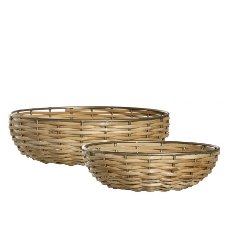 Fil de fer Breadbasket w. brass & wicker set of 2