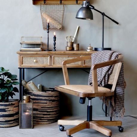 Krzesło Biurowe z Rattanowym Siedziskiem i Oparciem Chic Antique B