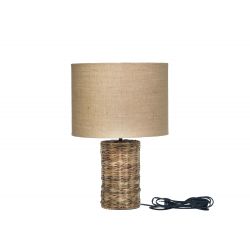 Table Lamp w. foot in braided hyacinth & linen lamp shade