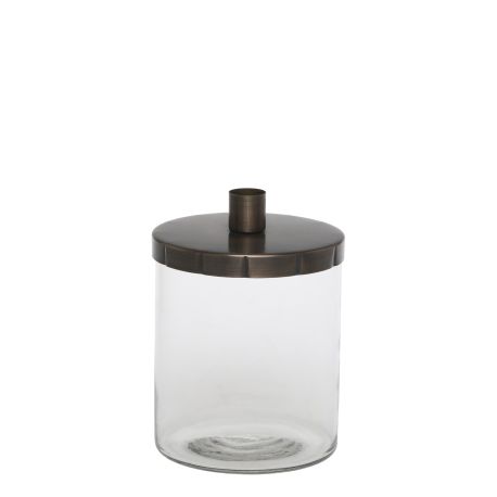 Candlestick for short dinner candle w. lid