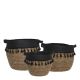 Basket w. black fringes set of 3