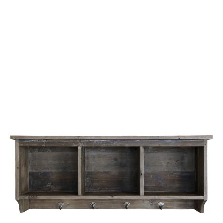 Shelf w. 3 compartments & 4 hooks