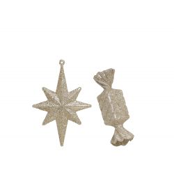 Toffee & Star w. glitter for hanging set of 2