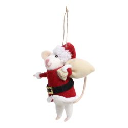 Mouse w. Santa suit of felt for hanging