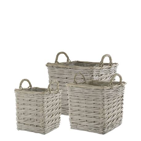 French Basket w. plastic liner set of 3