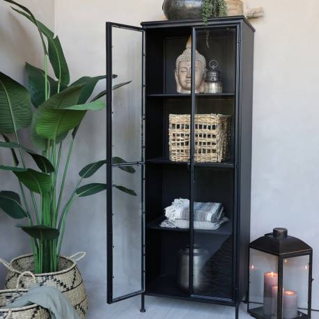 Metalowa Witryna Industrialna Chic Antique Czarna B