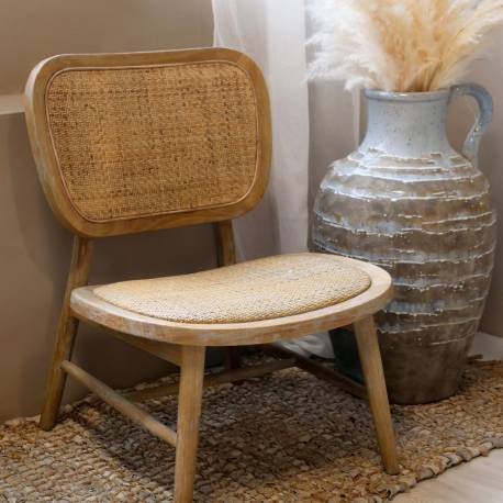 Drewniany Fotel Chic Antique z Rattanowym Oparciem i Siedziskiem