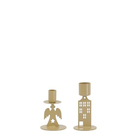 Candlestick w. angel & house set of 2