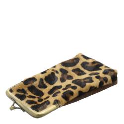 Pouch in leather w. leopard print