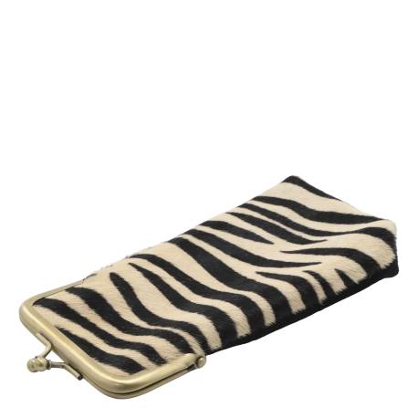 Pouch in leather w. zebra print