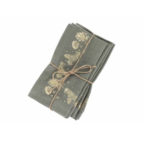 Cloth Napkin w. gold pine cones set of 4
