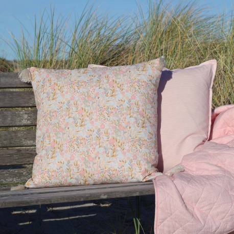 Poszewka na poduszkę Aix z frędzlami i wzorem liści