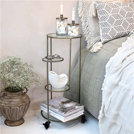 Stół ze szklanymi panelami na kółkach